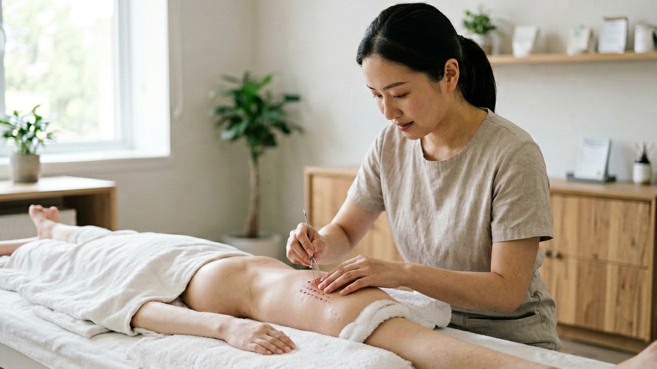Traditional Chinese Medicine treatment room with acupuncture therapy